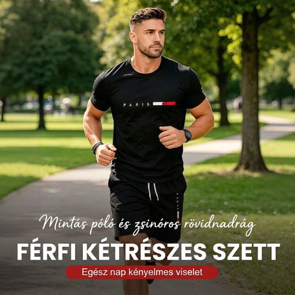 🌬️Férfi nyomtatott felső és rövidnadrág 2 részes szett