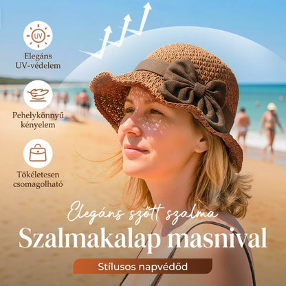 🏖️👒Elegáns, fonott szalmakalap masnival