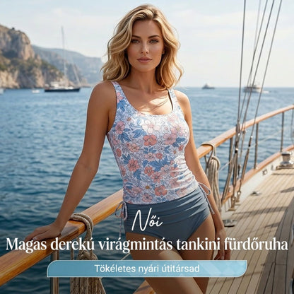 🌼Női, magas derekú, mintás, kétrészes fürdőruha