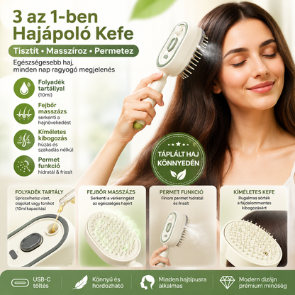 💆⚡ Permetező és masszírozó funkcióval ellátott elektromos fésű – kettős ápolás a fejbőrnek és a hajnak