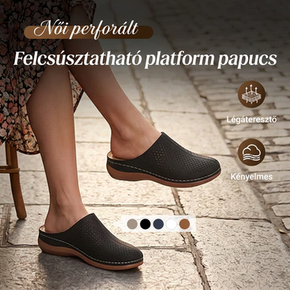 Női platformos papucs perforált, csúszásgátló talppal
