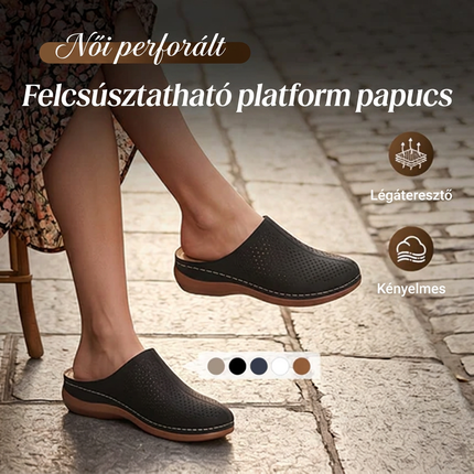 Női platformos papucs perforált, csúszásgátló talppal