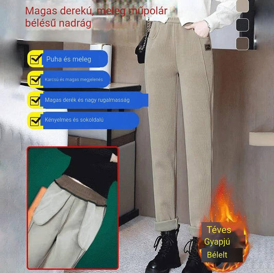 🔥👖Meleg, magas derekú, bélelt polár nadrág