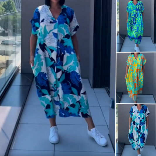 ✨ Damska elegancka sukienka z nadrukiem w kształcie litery V
