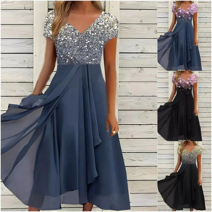 Women's Summer V-Neck Printed Patchwork Dress
