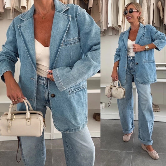 Women's Fashion Casual Loose Blue Denim Blazer