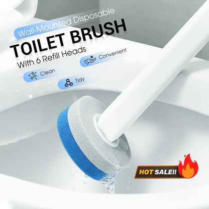 🚽✨Fali rögzítésű eldobható WC-kefe (a készlet 6 cserélhető kefefejet tartalmaz)