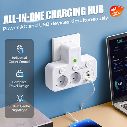 🔌⚡Okos tápkábeles kiegészítő USB-portokkal (EU dugó)