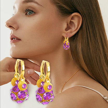 1+1 ingyen✨Retro stílusú, aranyozott kör alakú fülbevaló, lila kristálygömbökkel💎