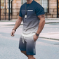 🌈👕Férfi színátmenetes póló és rövidnadrág szett 🩳