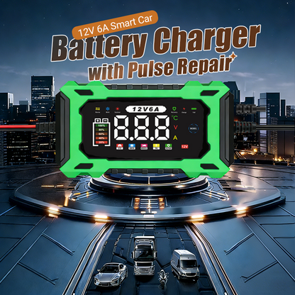 🔋 12 V-os, 6 A-es intelligens autóakkumulátor-töltő – Pulse Repair technológia, automatikus karbantartás és kénmentesítés 🚗⚡