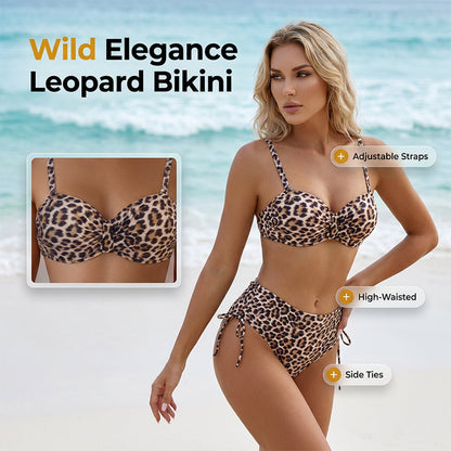 👙Női, magas derekú, leopárdmintás bikini szett (felső és alsó)
