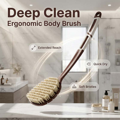 🚿Ergonómikus, hosszú nyelű, rugalmas fürdőkefe lószőrből🛀
