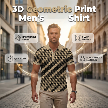 👔⭐Férfi geometrikus mintás, felhajtott galléros ing