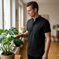 👕🌿Férfi nyári, Henry-nyakú pamut-len szabadidőing – kényelmes és lélegző