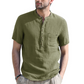 👕🌿Férfi nyári, Henry-nyakú pamut-len szabadidőing – kényelmes és lélegző
