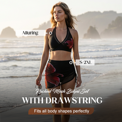 👙🌊Húzózsinórral ellátott, redős hálós bikini szett