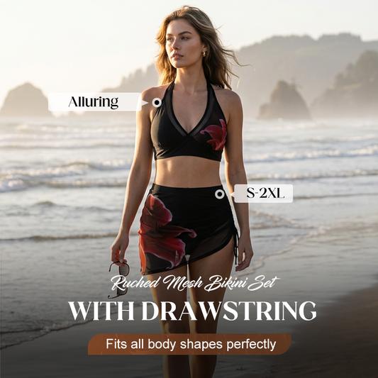 👙🌊Húzózsinórral ellátott, redős hálós bikini szett