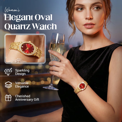 ⌚✨Elegáns, ovális, gyémántokkal díszített női kvarcóra