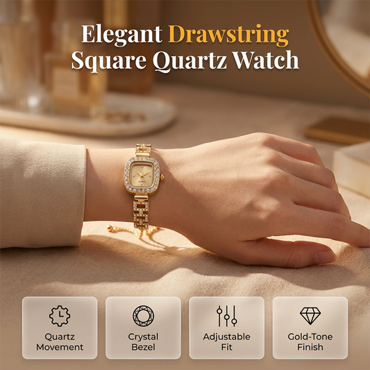 💎✨Divatos, húzózsinórral ellátott, négyzet alakú kvarc karóra hölgyeknek⌚