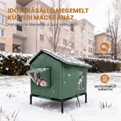 😻 Mindenféle időjárási körülménynek ellenálló, magasított kültéri macskaház – vízálló, hőszigetelő, összecsukható 🔥