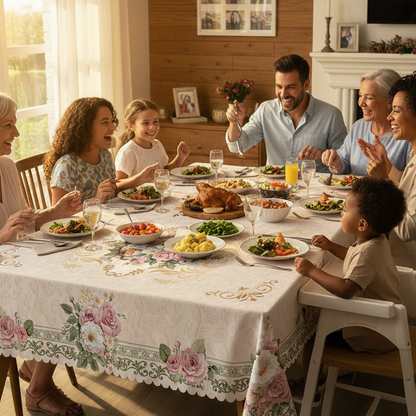 🌸🍽️ Víz- és foltálló, virágmintás asztalterítő – könnyen tisztítható, alkalmas mindennapi étkezésekhez és összejövetelekhez