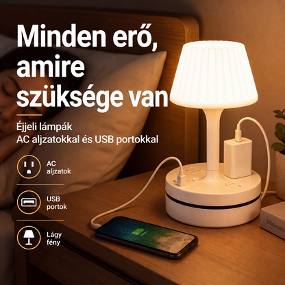 💡 Töltőállomással ellátott éjjeli lámpa – Világítsd meg és töltsd fel az éjjeliszekrényedet 🔌