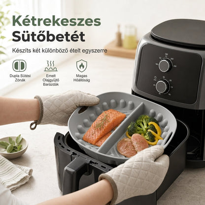 🍗🔥 Szétválasztható szilikon bélés légsütőhöz – újrafelhasználható | Praktikus, kényelmes, kiválóan alkalmas többféle étel egyidejű elkészítésére