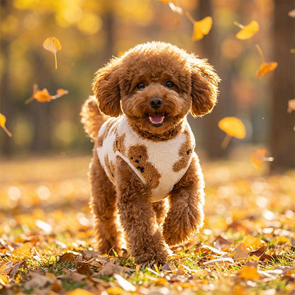 🐶✨ Aranyos, plüss bélésű kutyamellény – meleg, rugalmas, mackós mintával 🧸