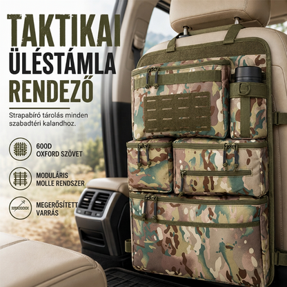 🚙 🎒 Többzsebű autóülés-tárolótáska – kopásálló, egyszerű felszerelés, kopásálló kamuflázs anyagból 🛠️